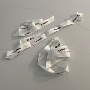 Chanel White Ribbon with Black Logo